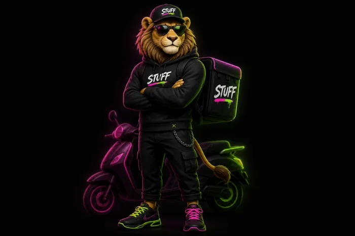 Mascotte STUFF — livreur